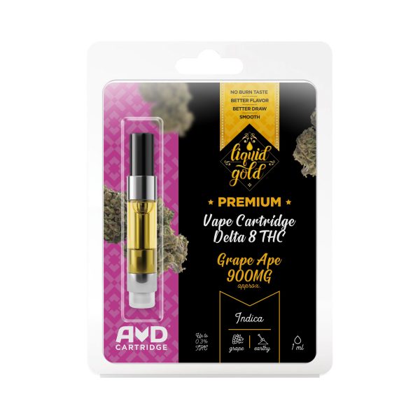 Liquid Gold Delta-8 THC Vape Cartridge - Grape Ape - 900mg